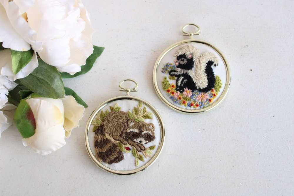 Vintage 1970s 1980s Framed Animal Embroidery of A… - image 1