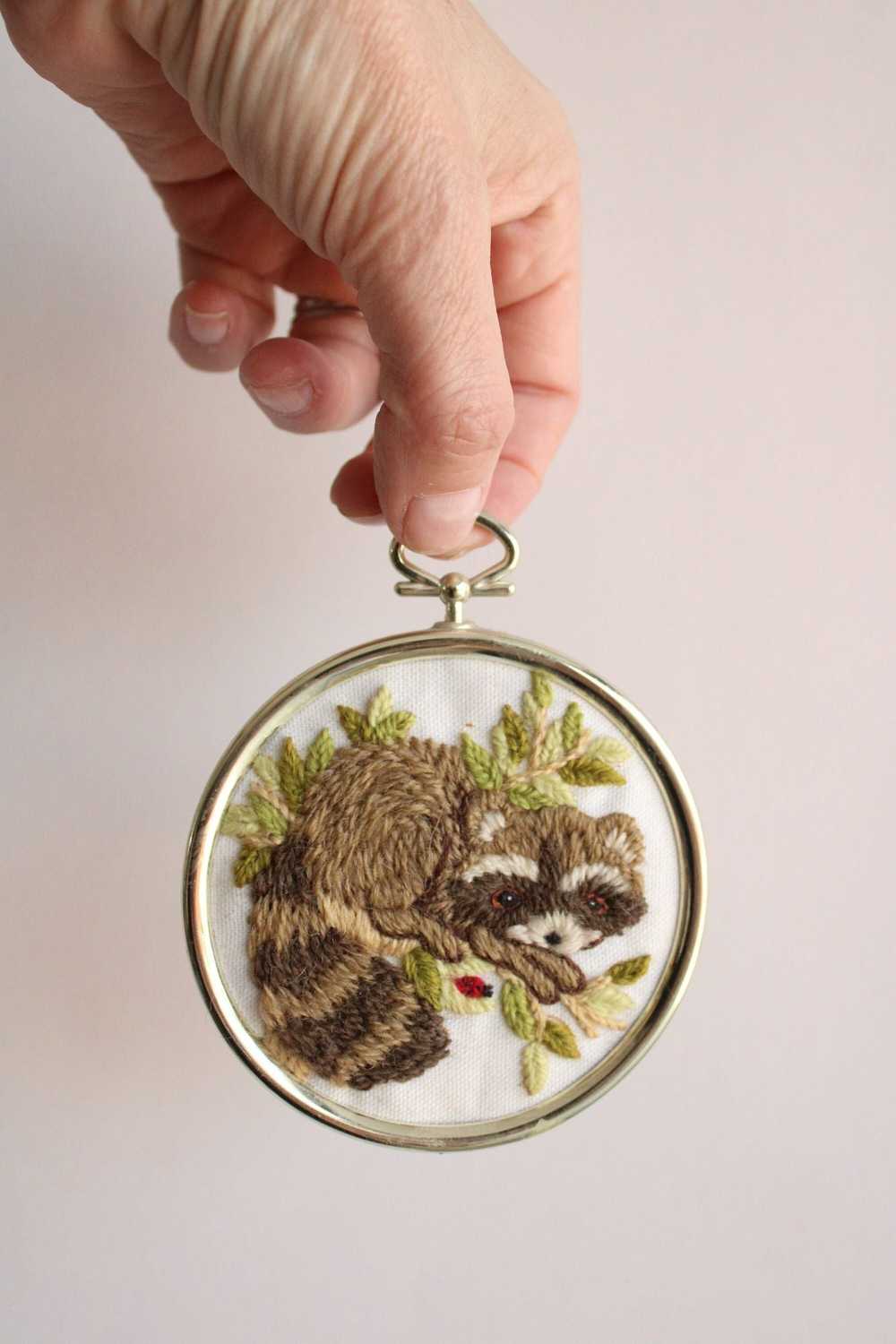 Vintage 1970s 1980s Framed Animal Embroidery of A… - image 2