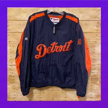 Vintage Majestic Mens Medium Faded Detroit Tigers Old English Hoodie Orange  MLB