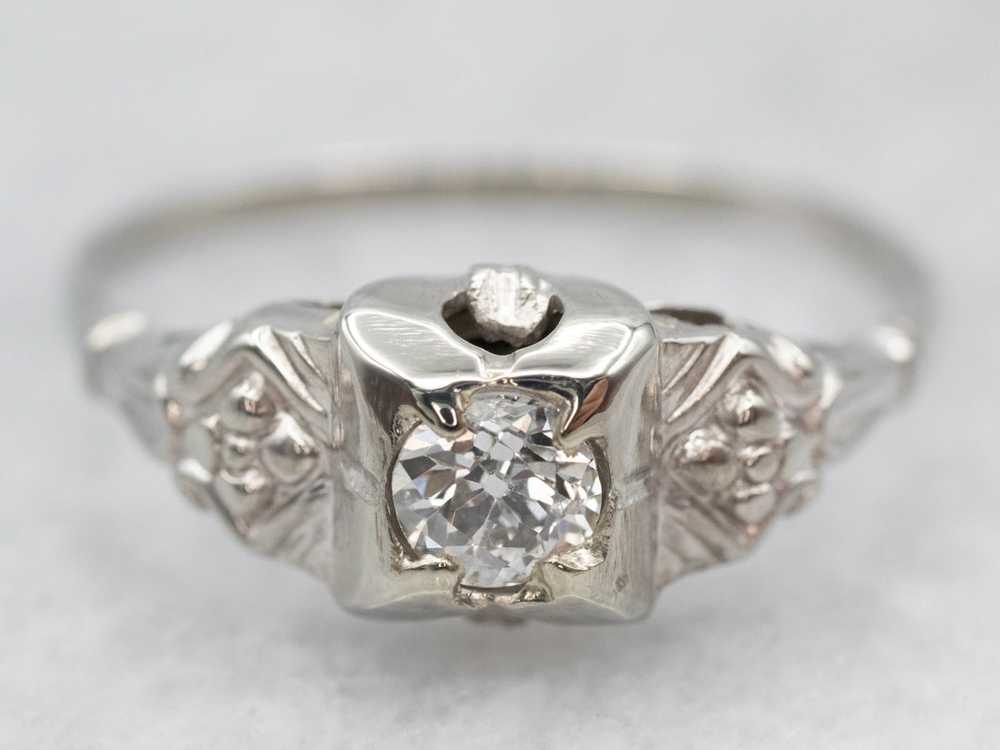 Antique Floral Diamond Solitaire Engagement Ring - image 1