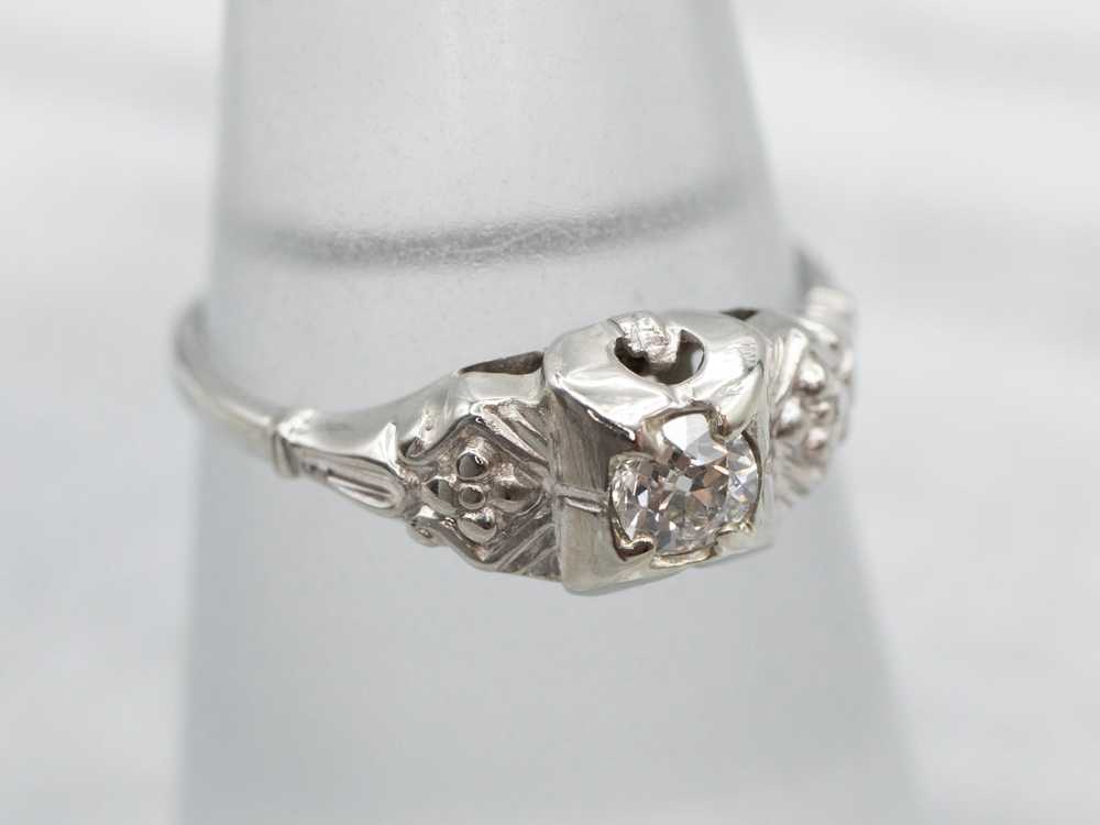 Antique Floral Diamond Solitaire Engagement Ring - image 3