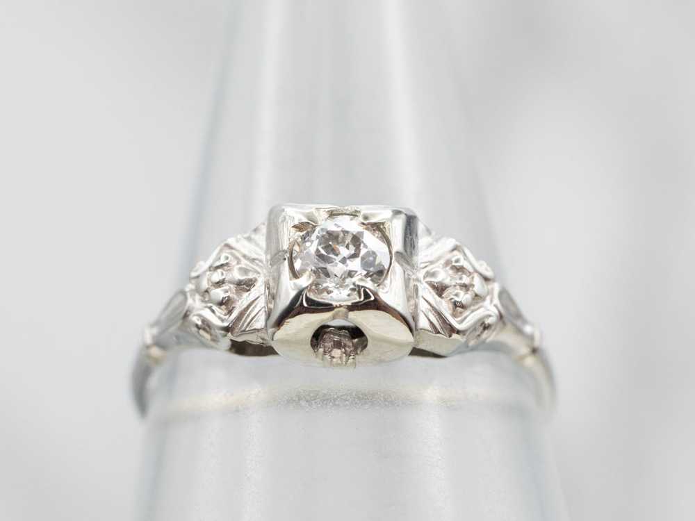 Antique Floral Diamond Solitaire Engagement Ring - image 4