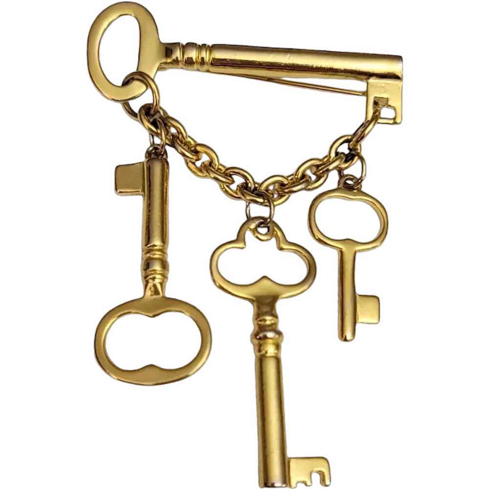 Premier Design Gold Tone Skeleton Key Bar Dangle … - image 1