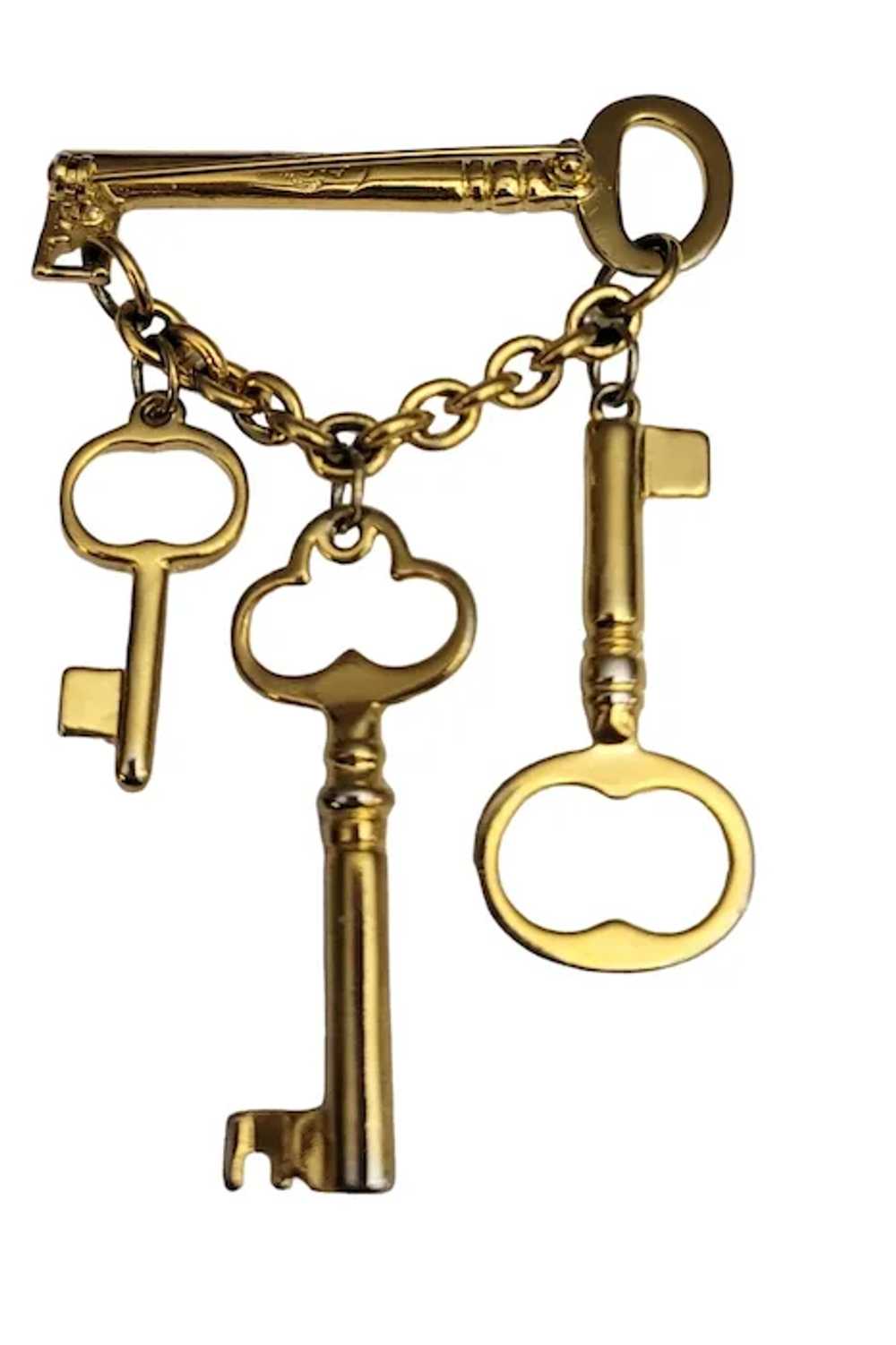 Premier Design Gold Tone Skeleton Key Bar Dangle … - image 2