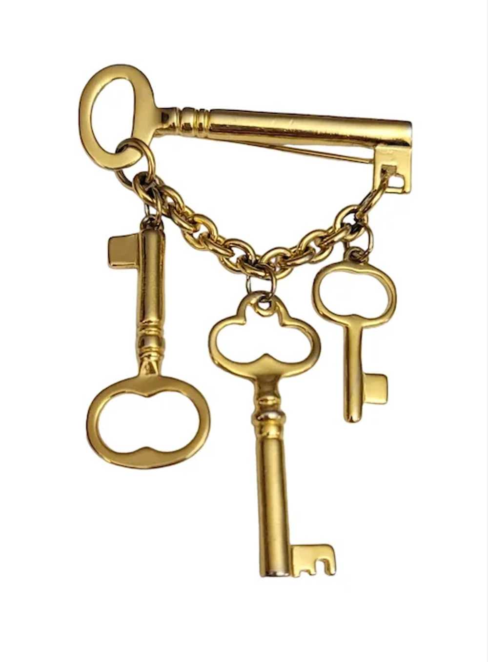 Premier Design Gold Tone Skeleton Key Bar Dangle … - image 5