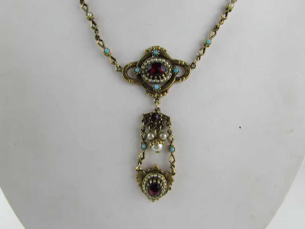 Victorian Revival Gold Tone Necklace With Faux Ga… - image 3