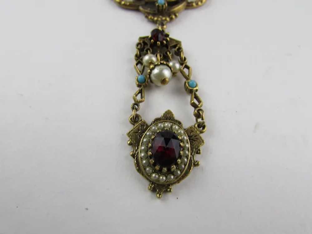 Victorian Revival Gold Tone Necklace With Faux Ga… - image 6