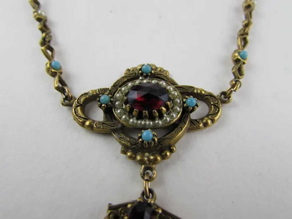 Victorian Revival Gold Tone Necklace With Faux Ga… - image 7