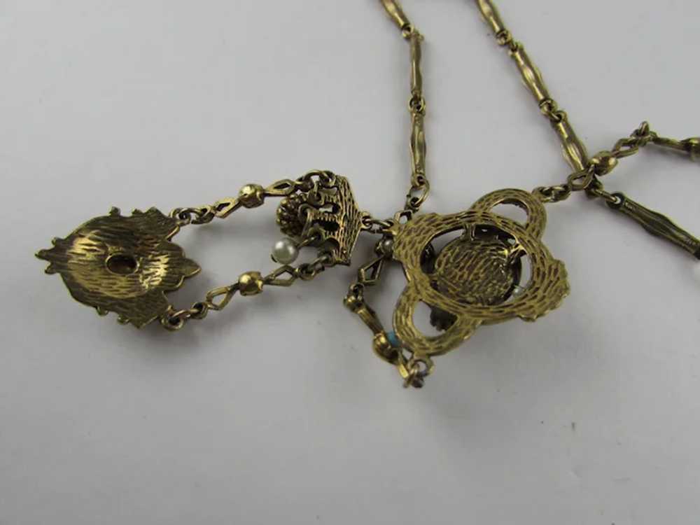 Victorian Revival Gold Tone Necklace With Faux Ga… - image 8
