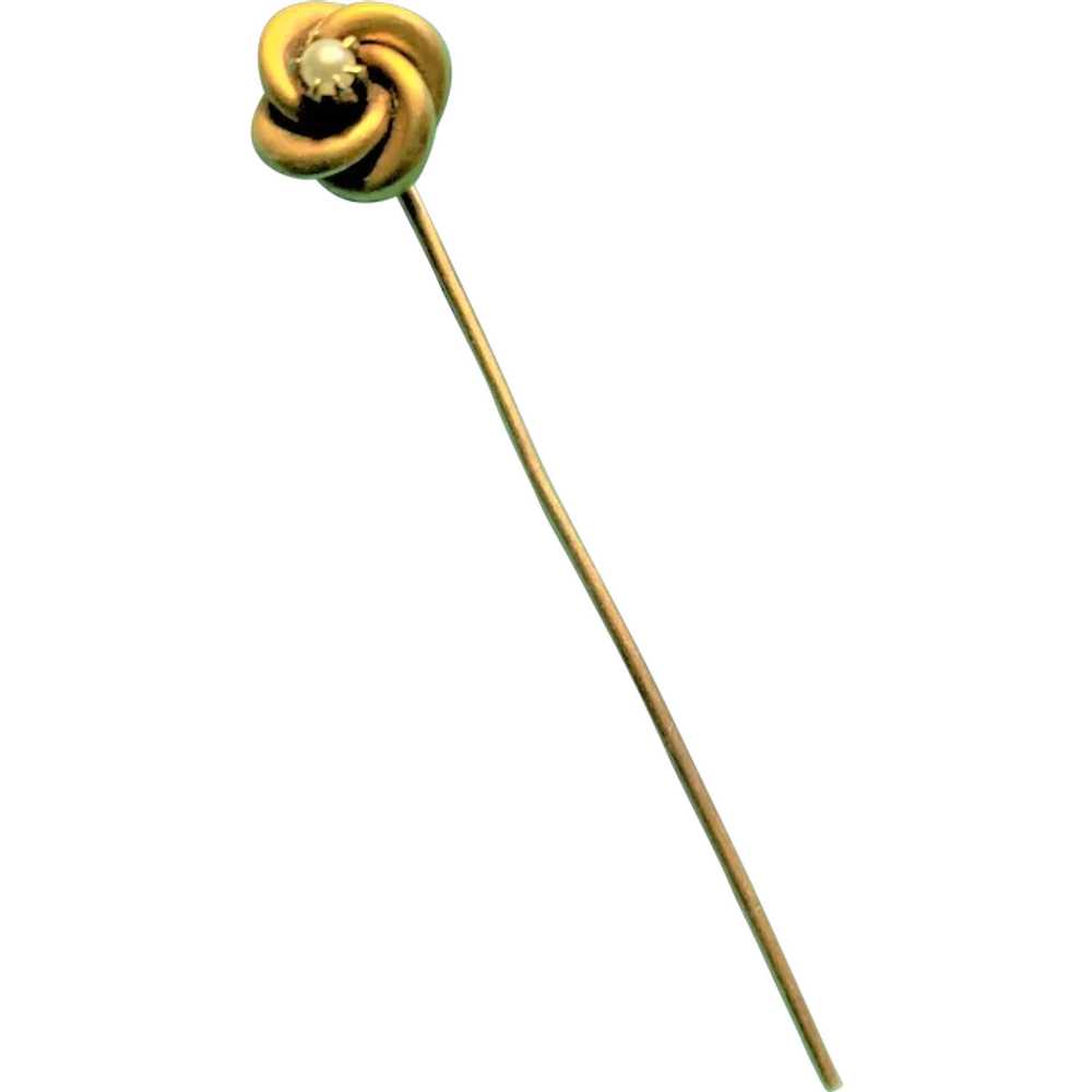 Antique 14K Natural Pearl Lovers Knot Stickpin - image 1