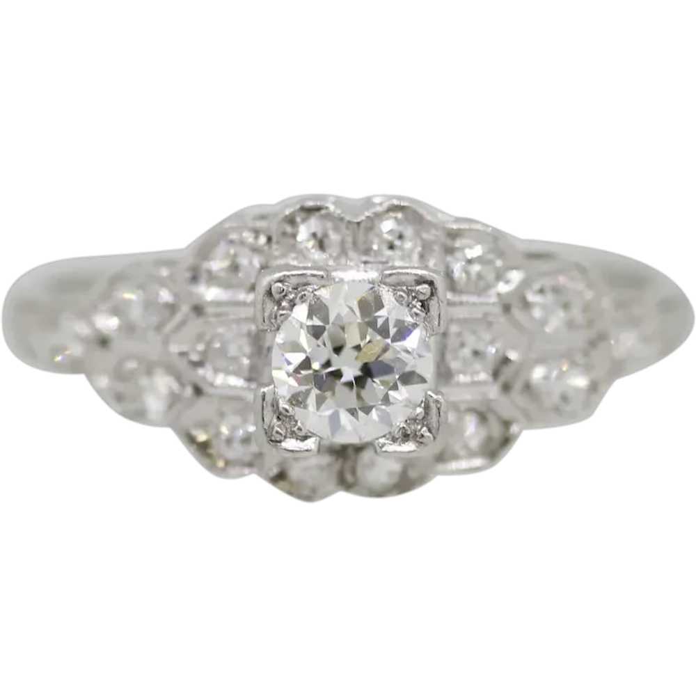 Antique Platinum Diamond Cluster Engagement Ring … - image 1