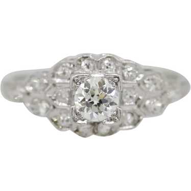 Antique Platinum Diamond Cluster Engagement Ring … - image 1
