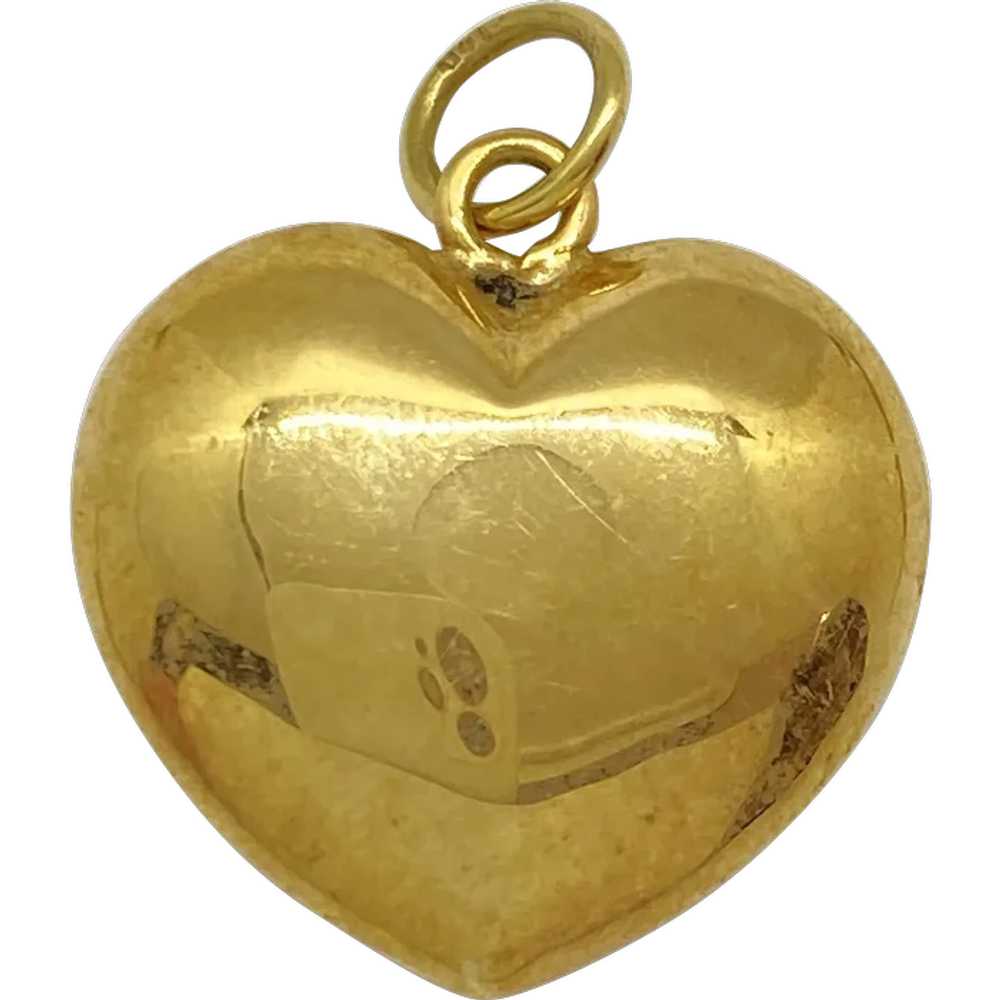 Puffy Heart Vintage Charm or Pendant 14K Gold thr… - image 1