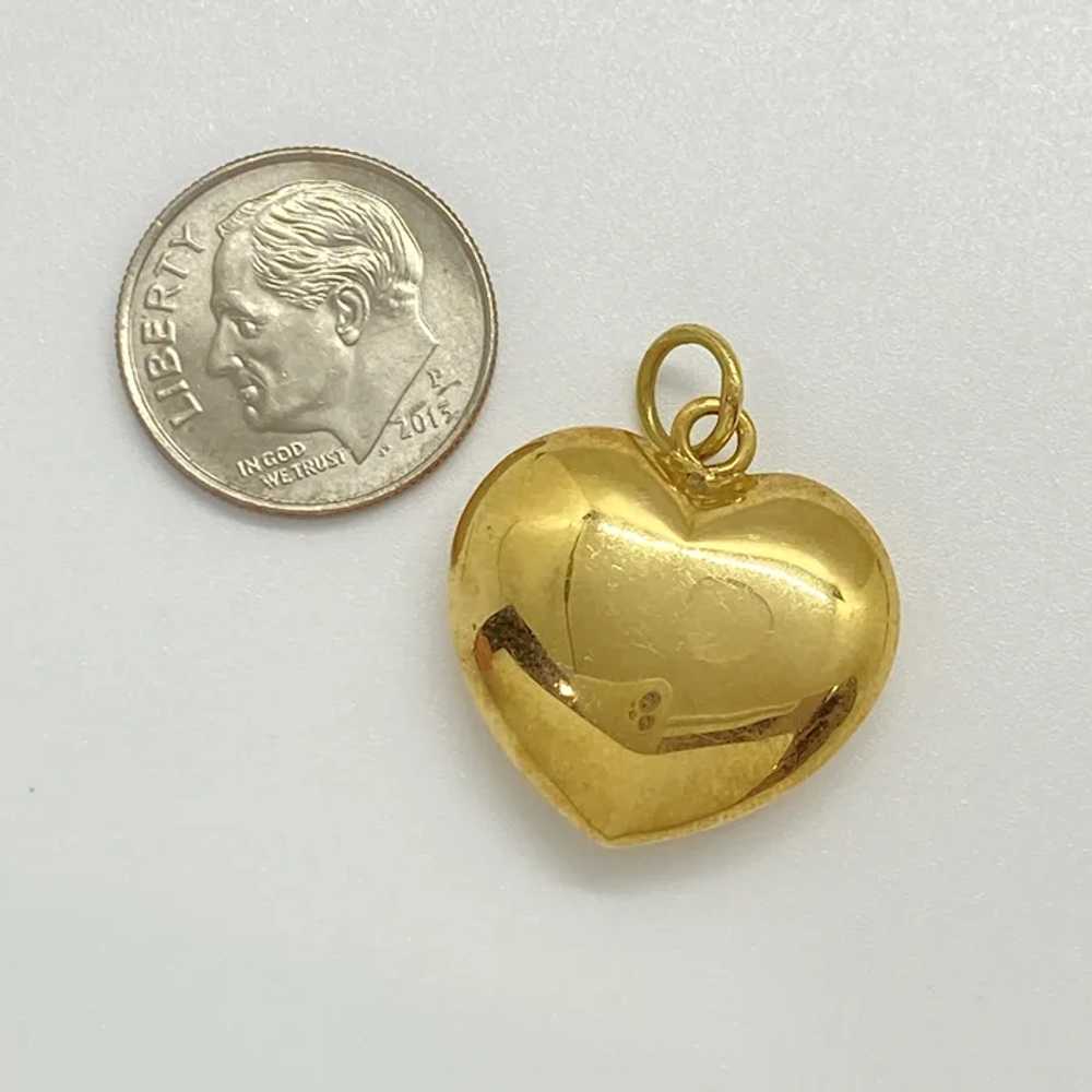 Puffy Heart Vintage Charm or Pendant 14K Gold thr… - image 2