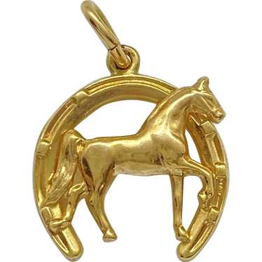 Vintage Equestrian Charm Horse and Horseshoe 14K … - image 1