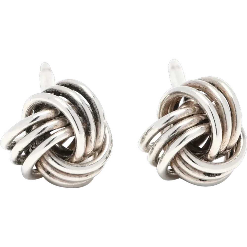 Small Knot Stud Earrings, Sterling Silver, Length… - image 1