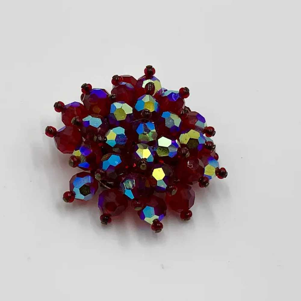 Vintage Cluster Red Aurora Borealis Faceted Bead … - image 2