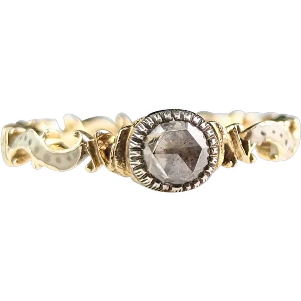 Antique Georgian Diamond solitaire ring, White an… - image 1