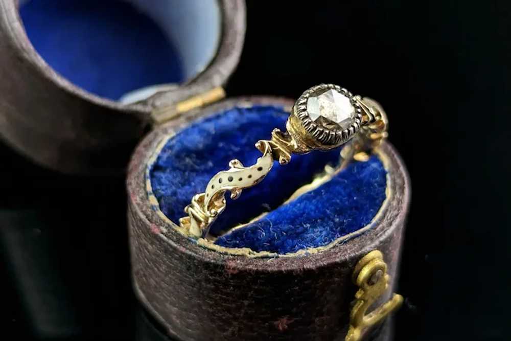 Antique Georgian Diamond solitaire ring, White an… - image 3