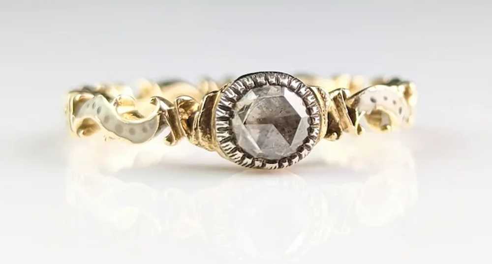 Antique Georgian Diamond solitaire ring, White an… - image 9