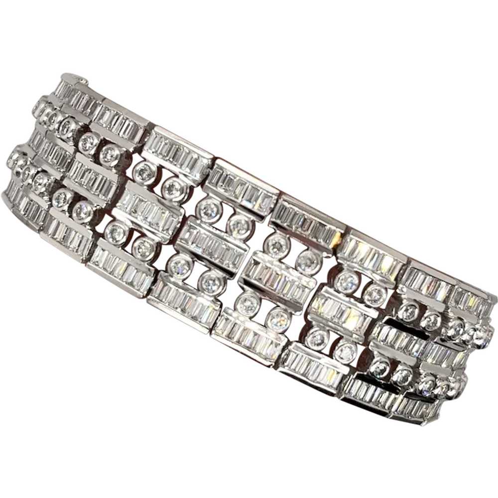 Unisex 18k Solid White Gold Baguette and Round Cu… - image 1