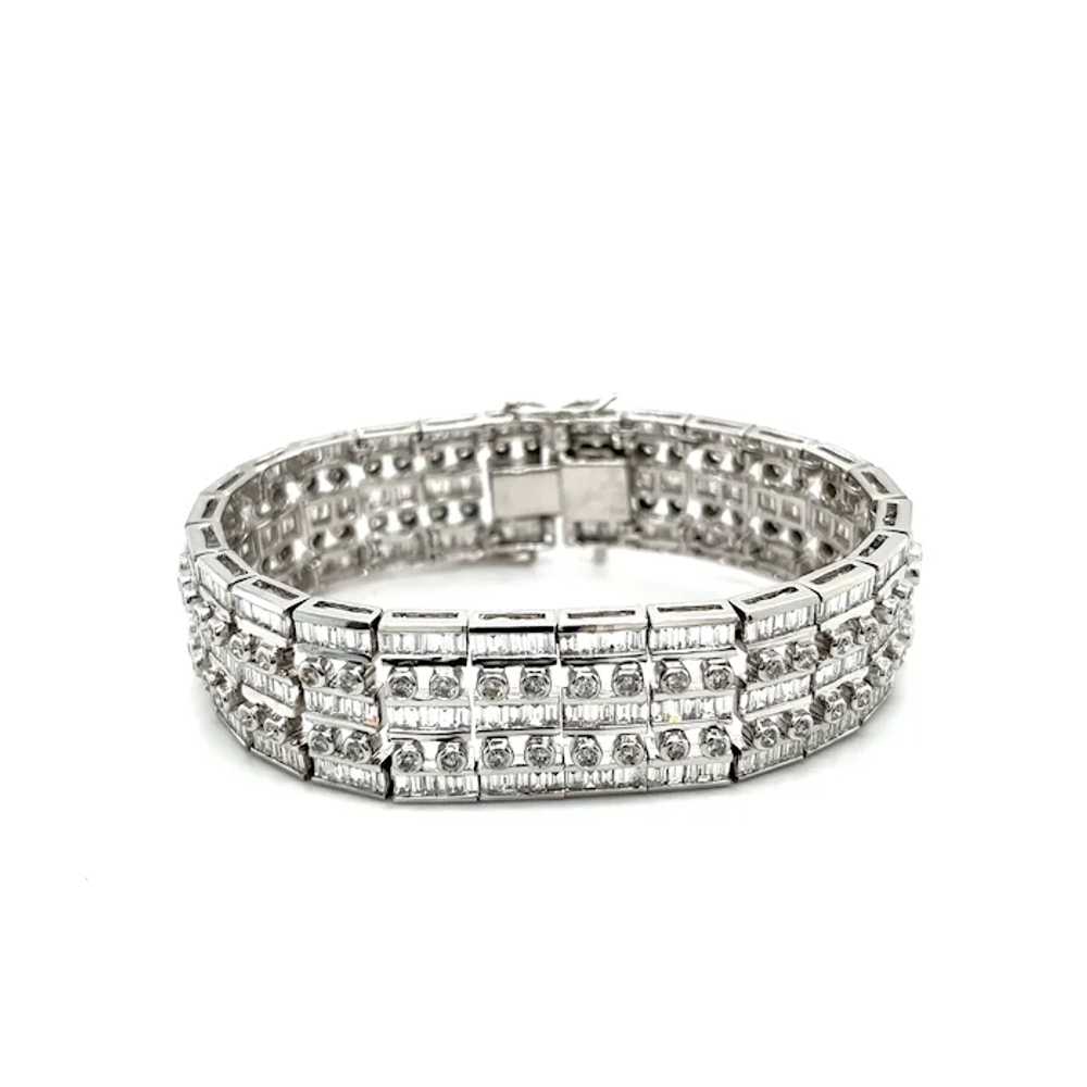 Unisex 18k Solid White Gold Baguette and Round Cu… - image 3