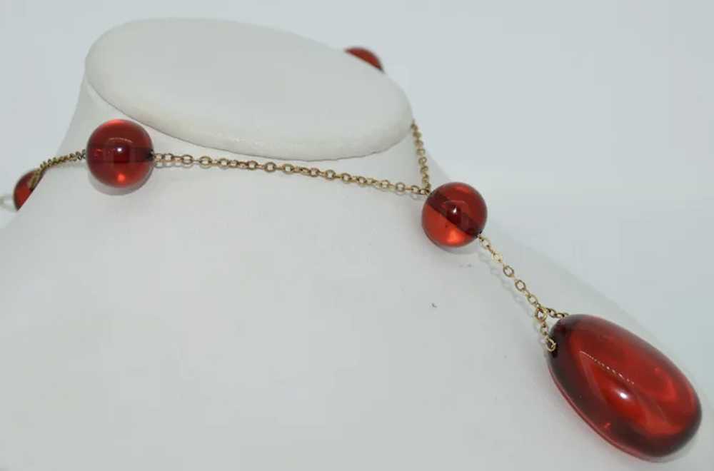 Art Deco Cherry Amber Bakelite & 10K Gold Necklace - image 6