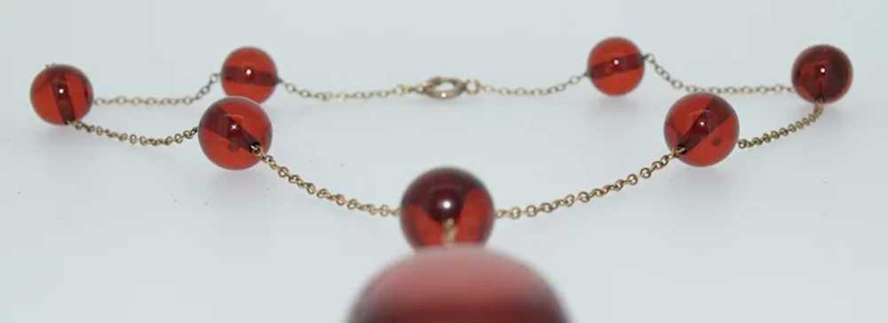 Art Deco Cherry Amber Bakelite & 10K Gold Necklace - image 8