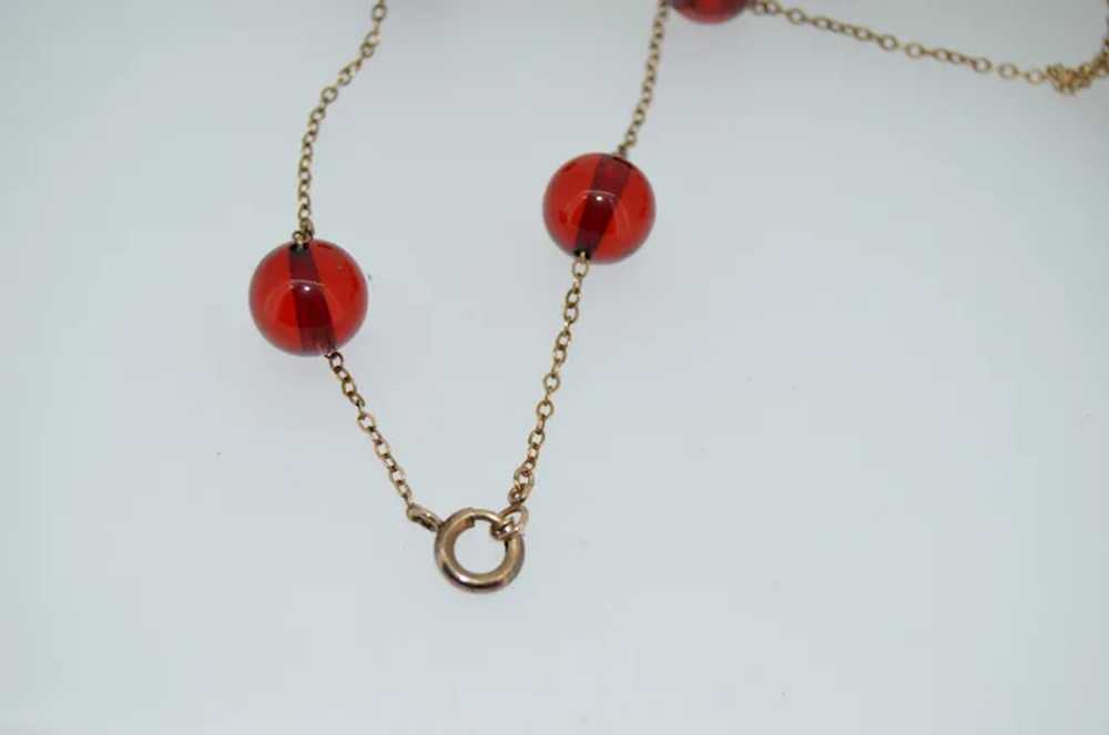 Art Deco Cherry Amber Bakelite & 10K Gold Necklace - image 9