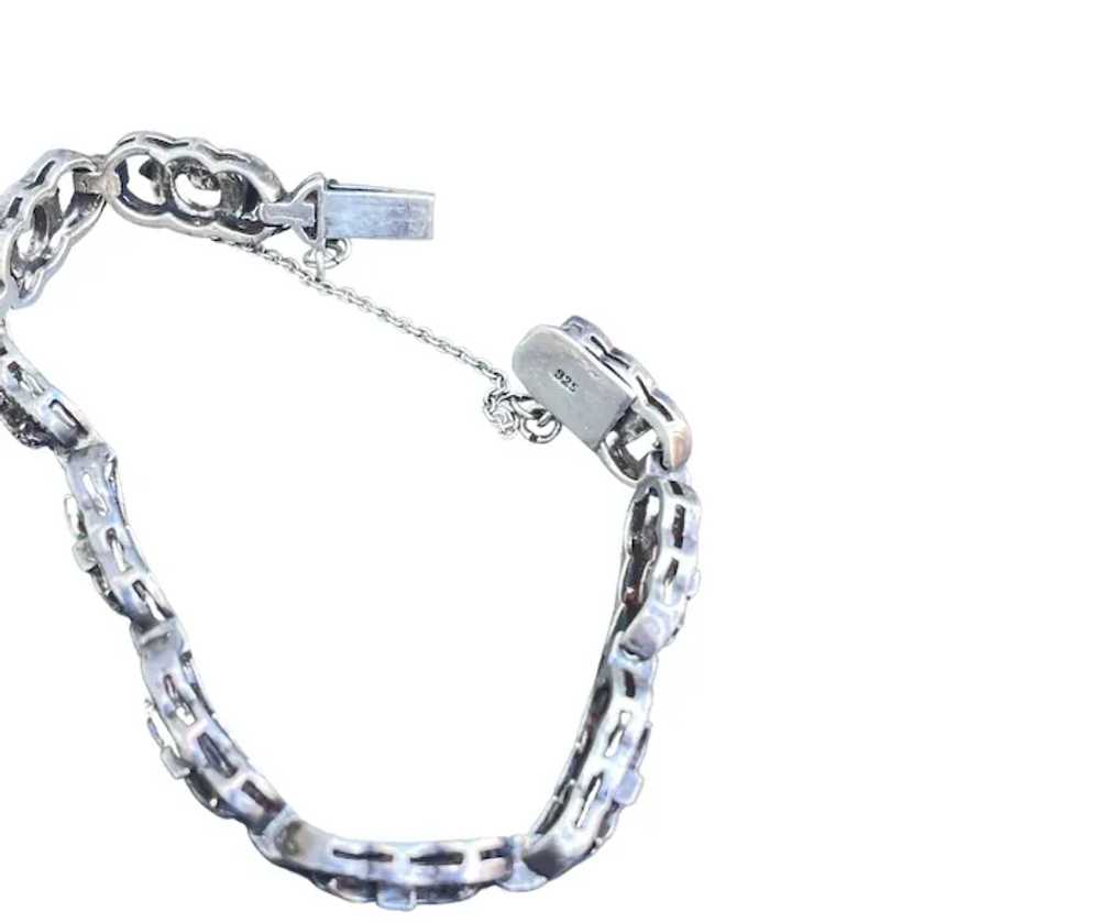 Vintage Marcasite Sterling Link Bracelet with Saf… - image 3