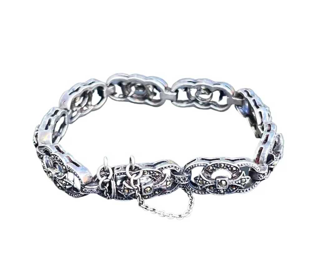 Vintage Marcasite Sterling Link Bracelet with Saf… - image 4