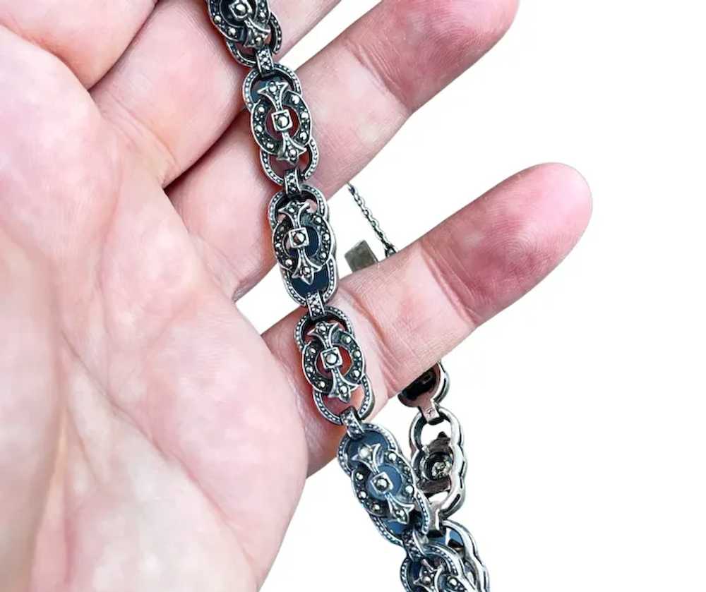 Vintage Marcasite Sterling Link Bracelet with Saf… - image 5