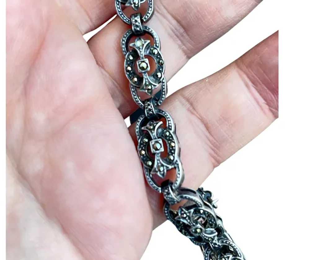 Vintage Marcasite Sterling Link Bracelet with Saf… - image 6