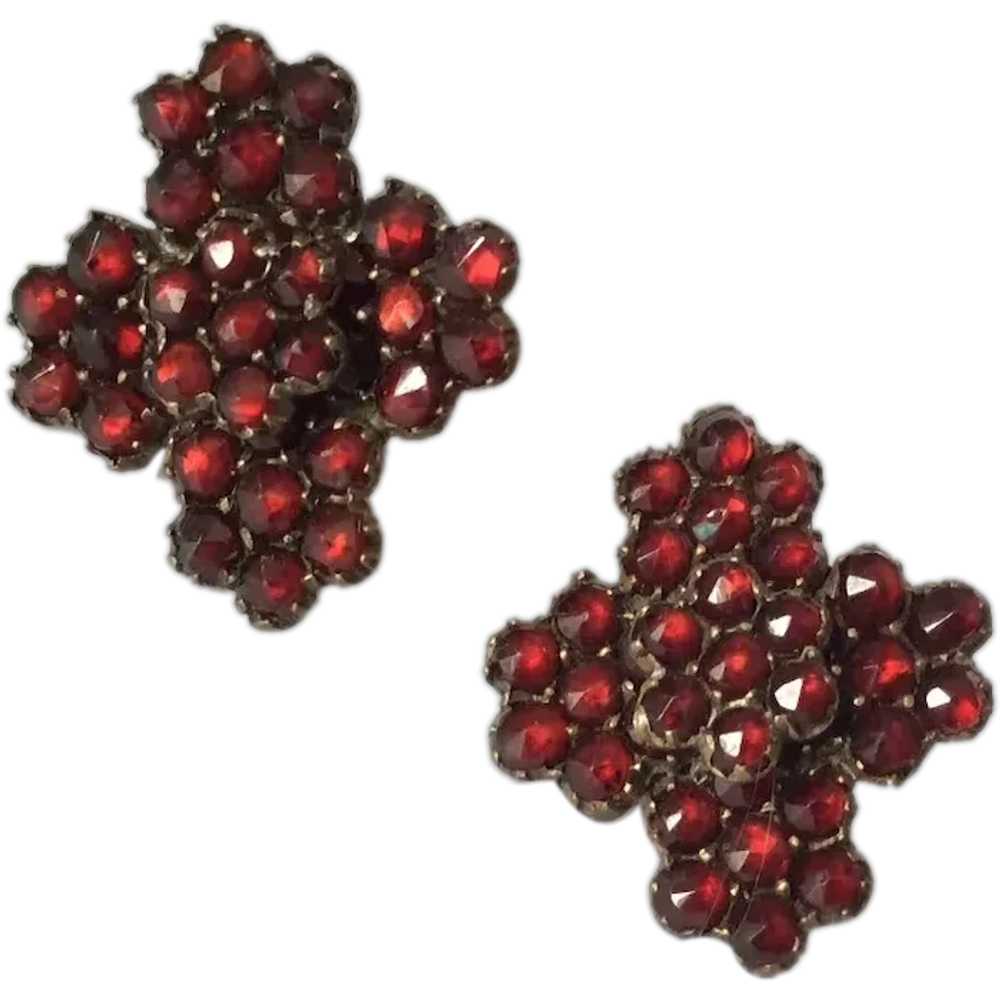 Antique Victorian Garnet Earrings, Screw Back - image 1