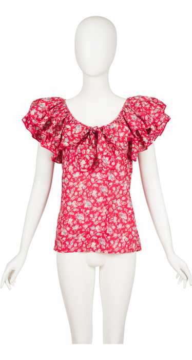 Yves Saint Laurent 1982 S/S Red Floral Cotton Ruff