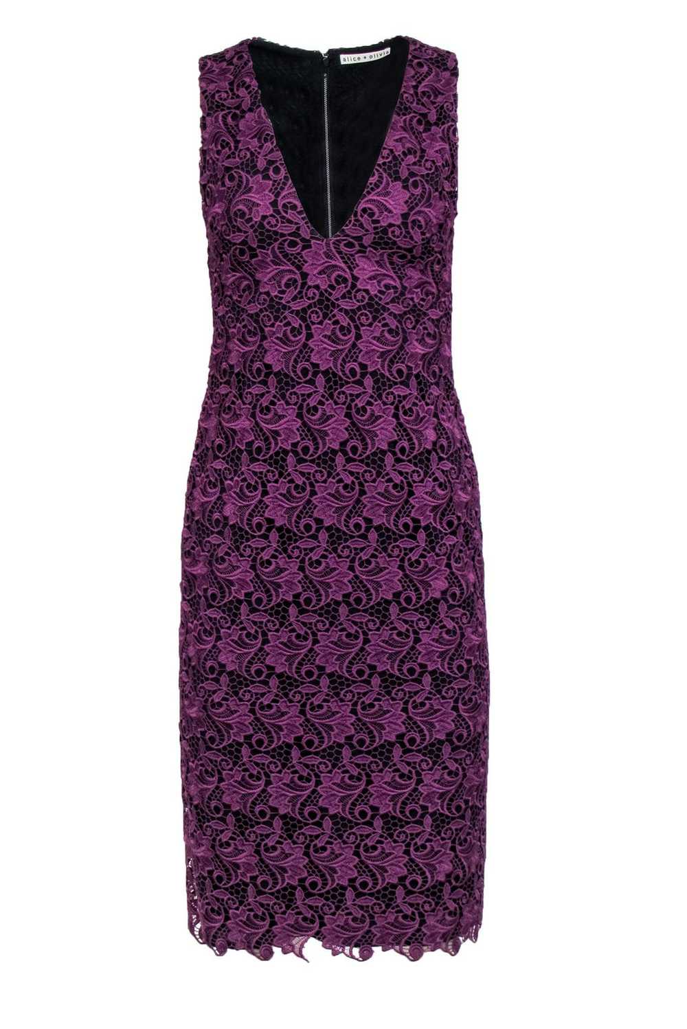 Alice & Olivia - Purple Lace Sheath Dress Sz 4 - image 1