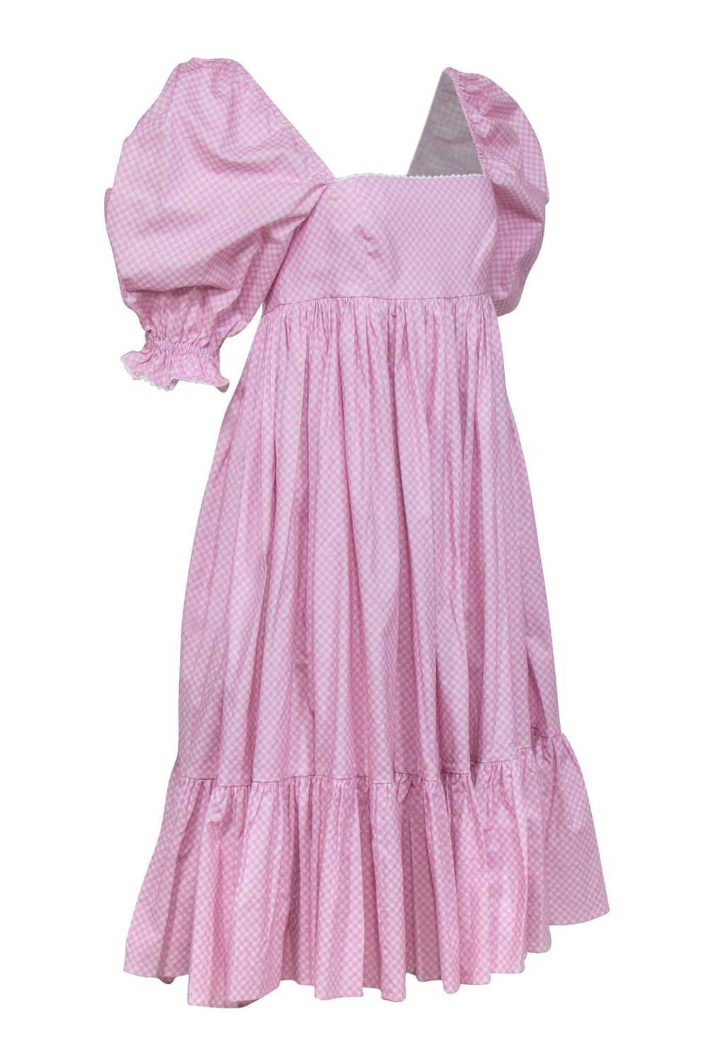 Selkie - Pink Gingham Midi Dress w/ Puff Sleeves … - image 3