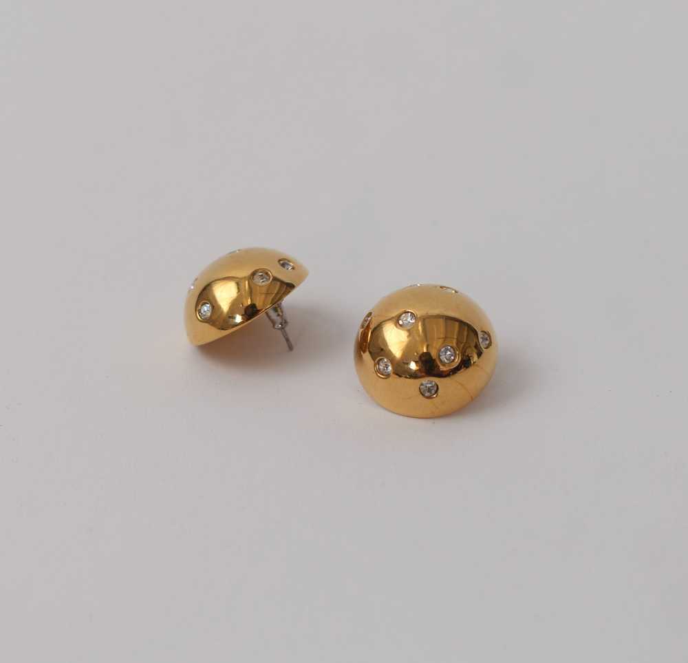 Vintage Rhinestone Dome Earrings - image 1
