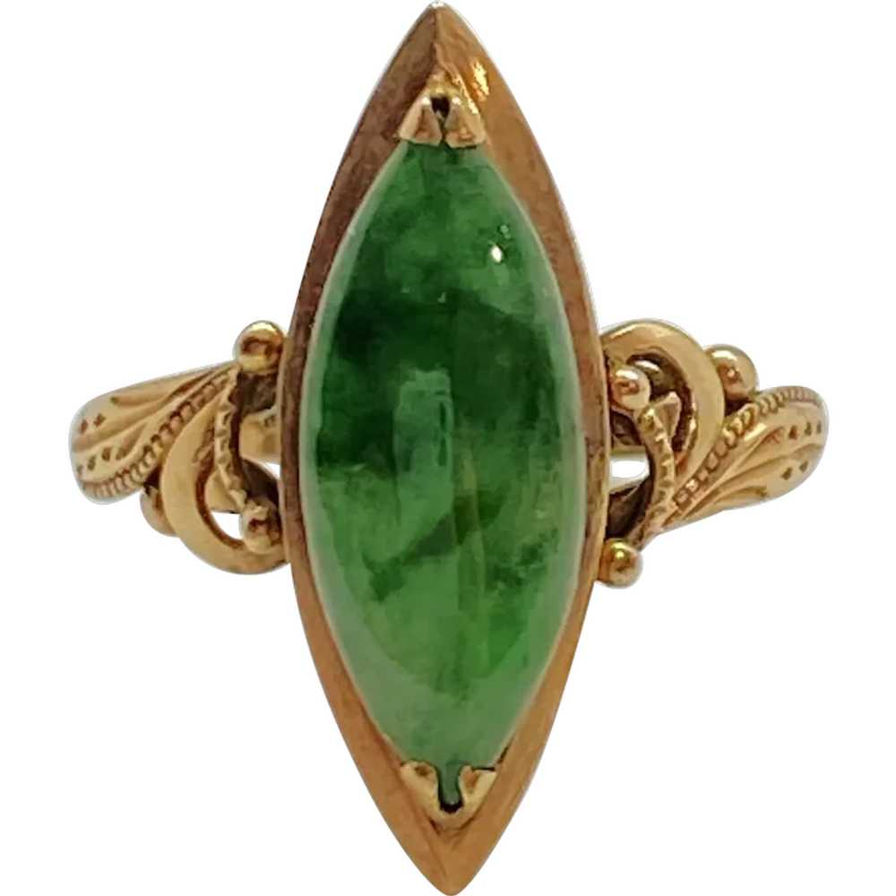 Victorian Era Ring Jade and 14K Rose Gold, Navett… - image 1