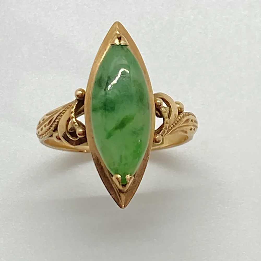 Victorian Era Ring Jade and 14K Rose Gold, Navett… - image 2