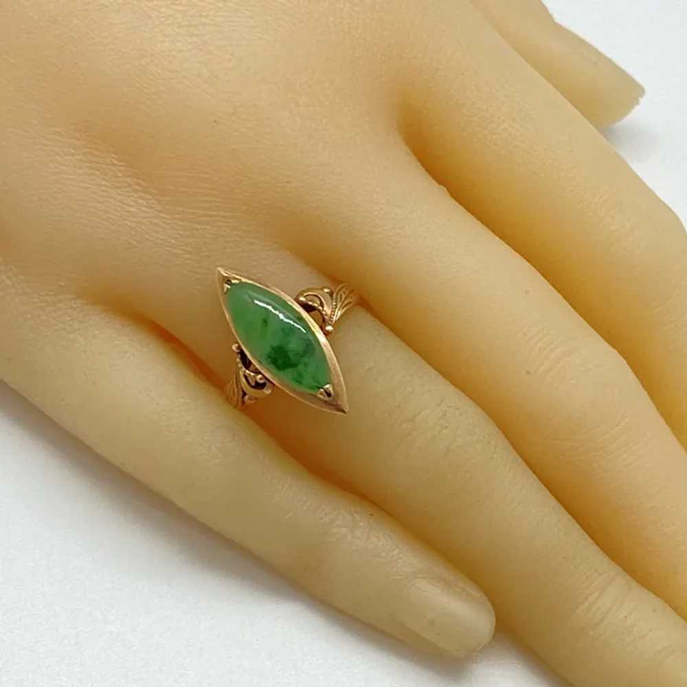Victorian Era Ring Jade and 14K Rose Gold, Navett… - image 3