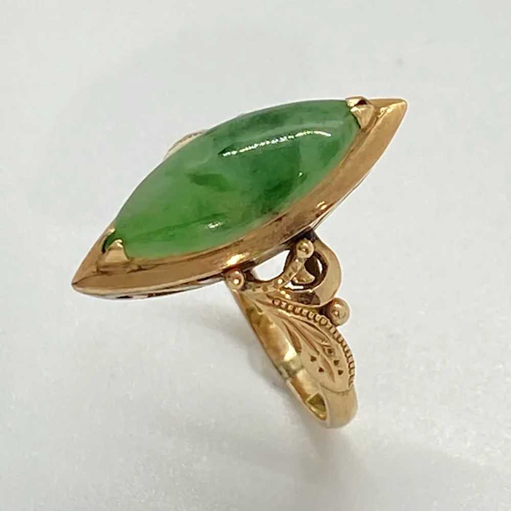 Victorian Era Ring Jade and 14K Rose Gold, Navett… - image 4
