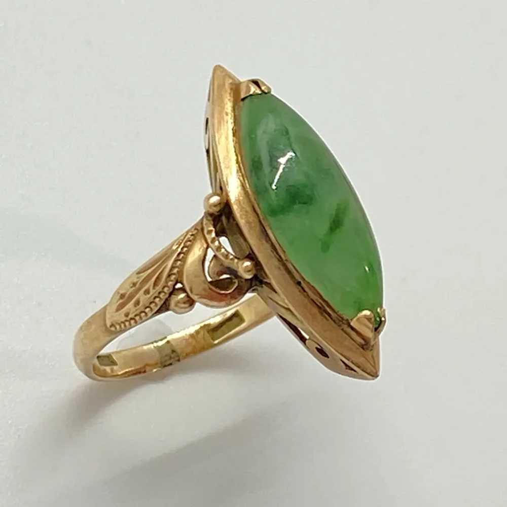 Victorian Era Ring Jade and 14K Rose Gold, Navett… - image 5