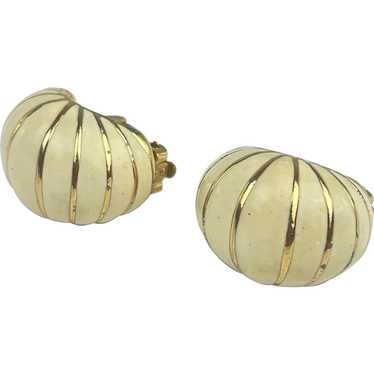 Ciner Enamel and Gold Tone Scallop Half Hoop Earr… - image 1