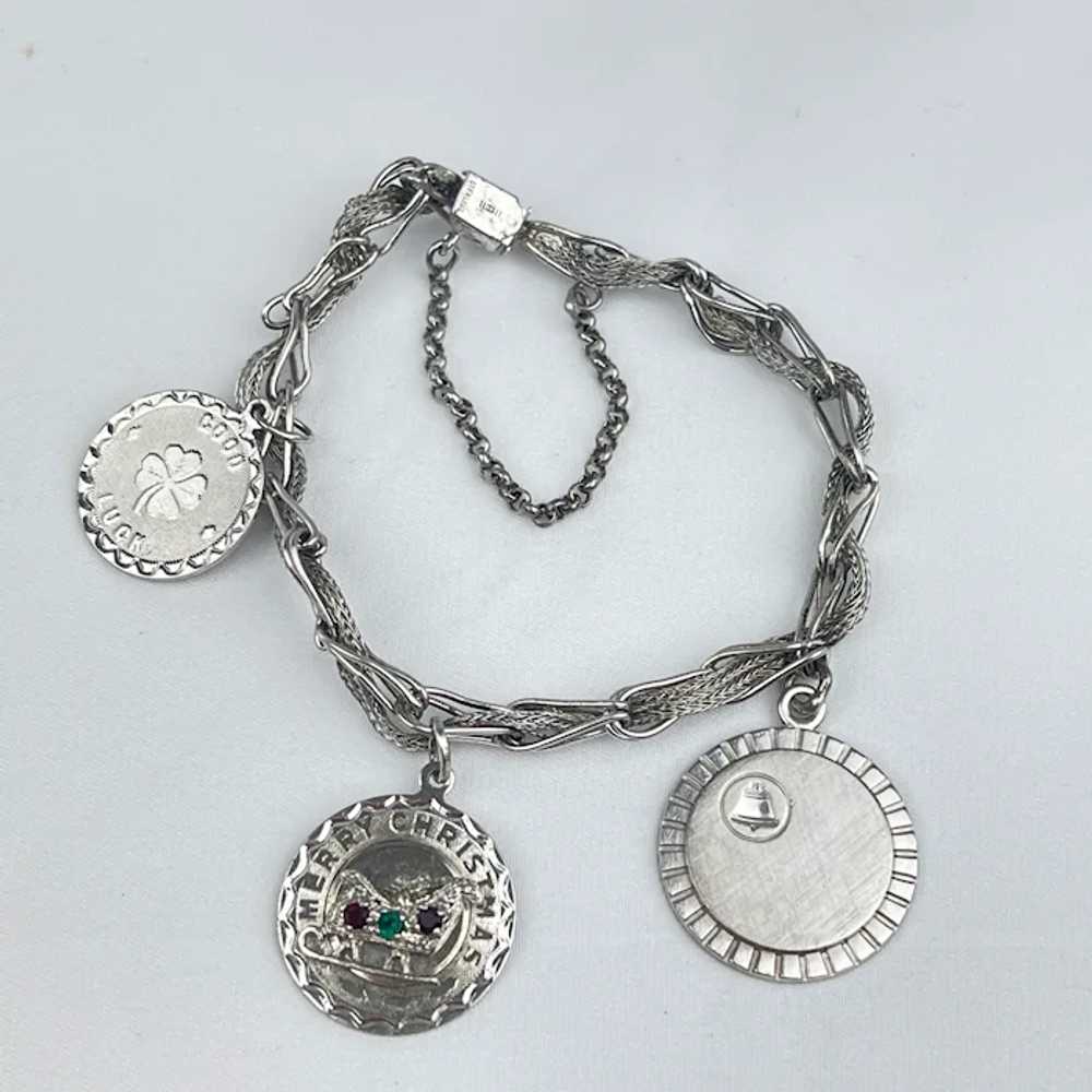 Sterling & 10K GF 3 Round Charm Bracelet - image 2