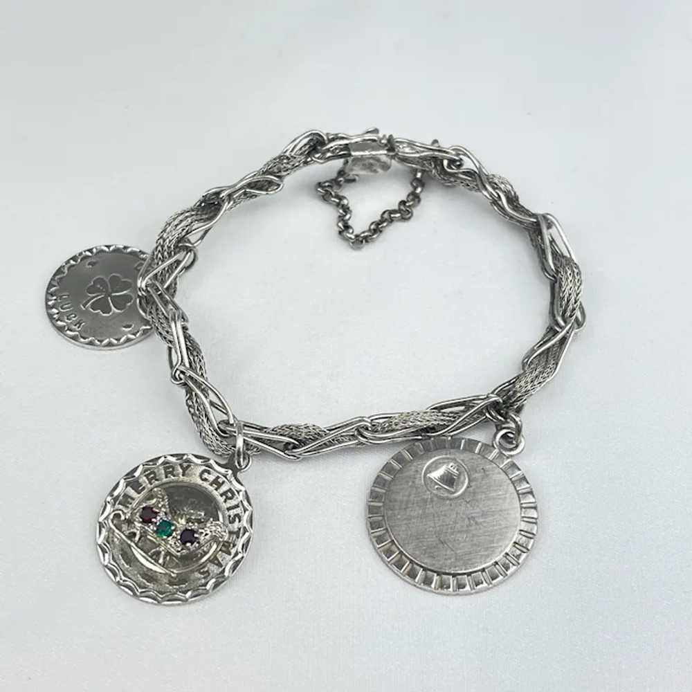 Sterling & 10K GF 3 Round Charm Bracelet - image 3