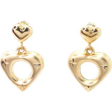 14k Yellow Gold Open Heart Drop Earrings - image 1