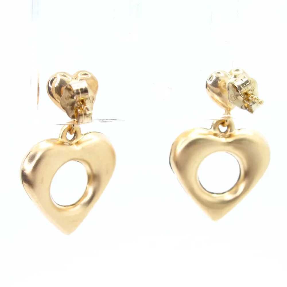 14k Yellow Gold Open Heart Drop Earrings - image 3