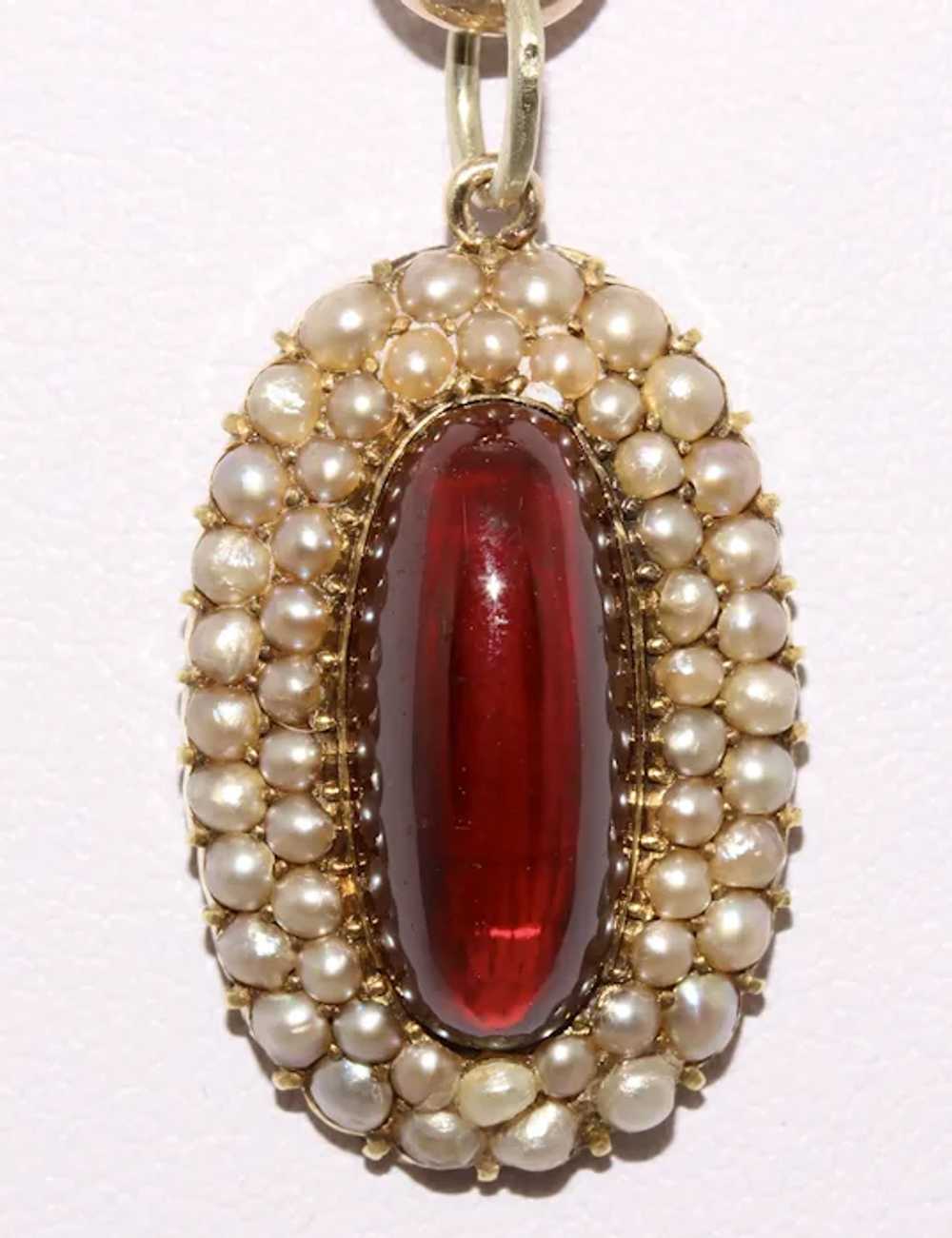 Antique Victorian Garnet Natural Seed Pearl Penda… - image 2