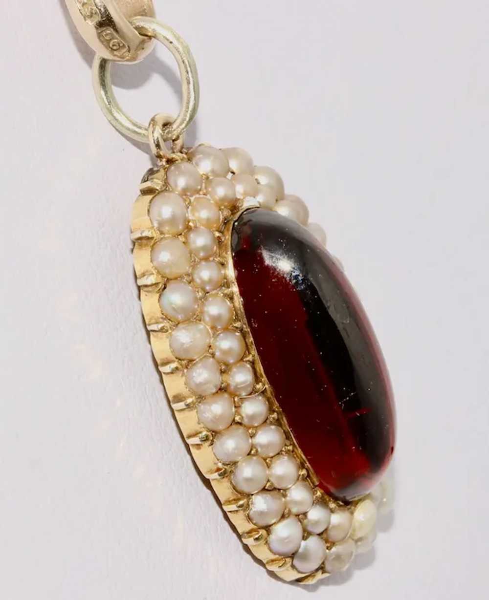 Antique Victorian Garnet Natural Seed Pearl Penda… - image 4